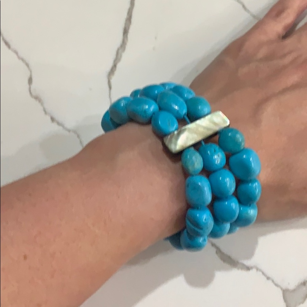 LOFT turquoise triple strand stone bracelet